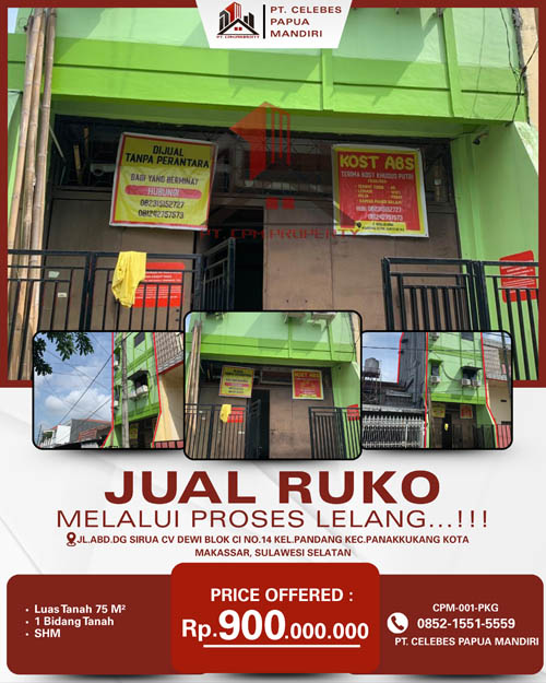 Ruko 2 Lantai Dalam Kota Makassar di Kota Makassar