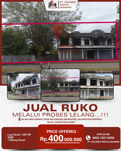 Ruko 2 Lantai di Kab. Barru, Sulawesi Selatan di Kabupaten Barru