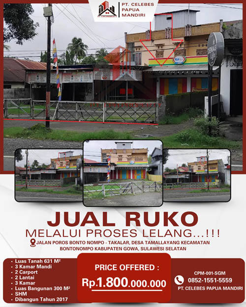Ruko 2 Lantai di Kab. Gowa, Sulawesi Selatan di Kabupaten Gowa